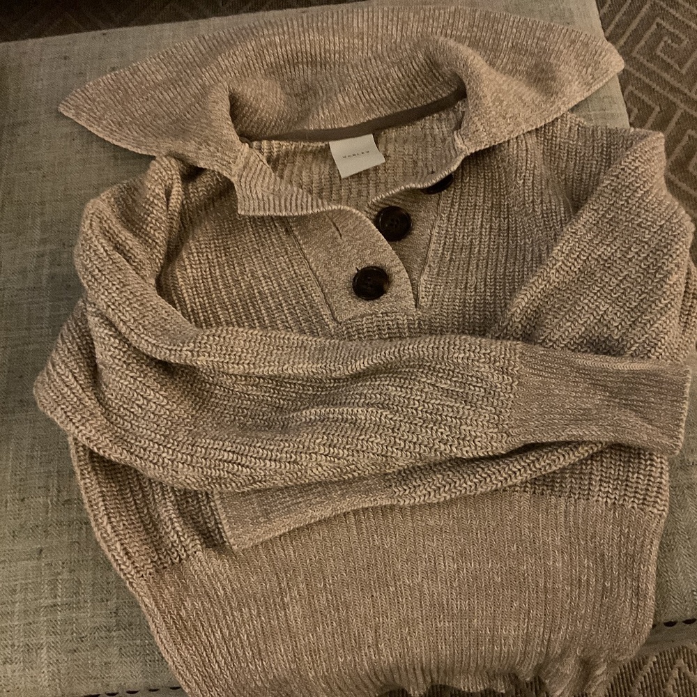 Varley Audrey Knit Polo Sweater Tan Beige Long Sleeve Woman’s XS